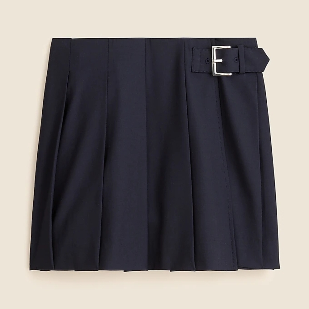 J. Crew Navy Pleated Mini Skirt With Buckle 14 - Picture 4 of 8
